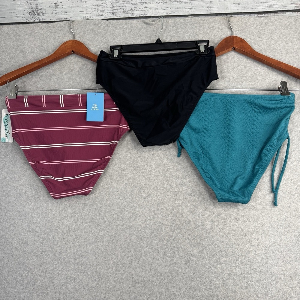 NWT Bikini Bottom Lot 3 Medium Freshwater Cupshe Black Teal Burgundy‎ Stripe